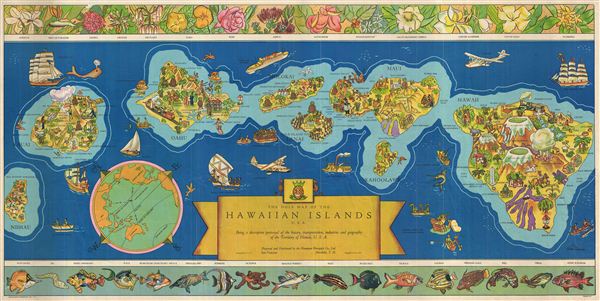 The Dole Map of the Hawaiian Islands U.S.A. Being a descriptive portrayal of the history, transportation, industries and geography of the Territory of Hawaii, U.S.A.` - Main View