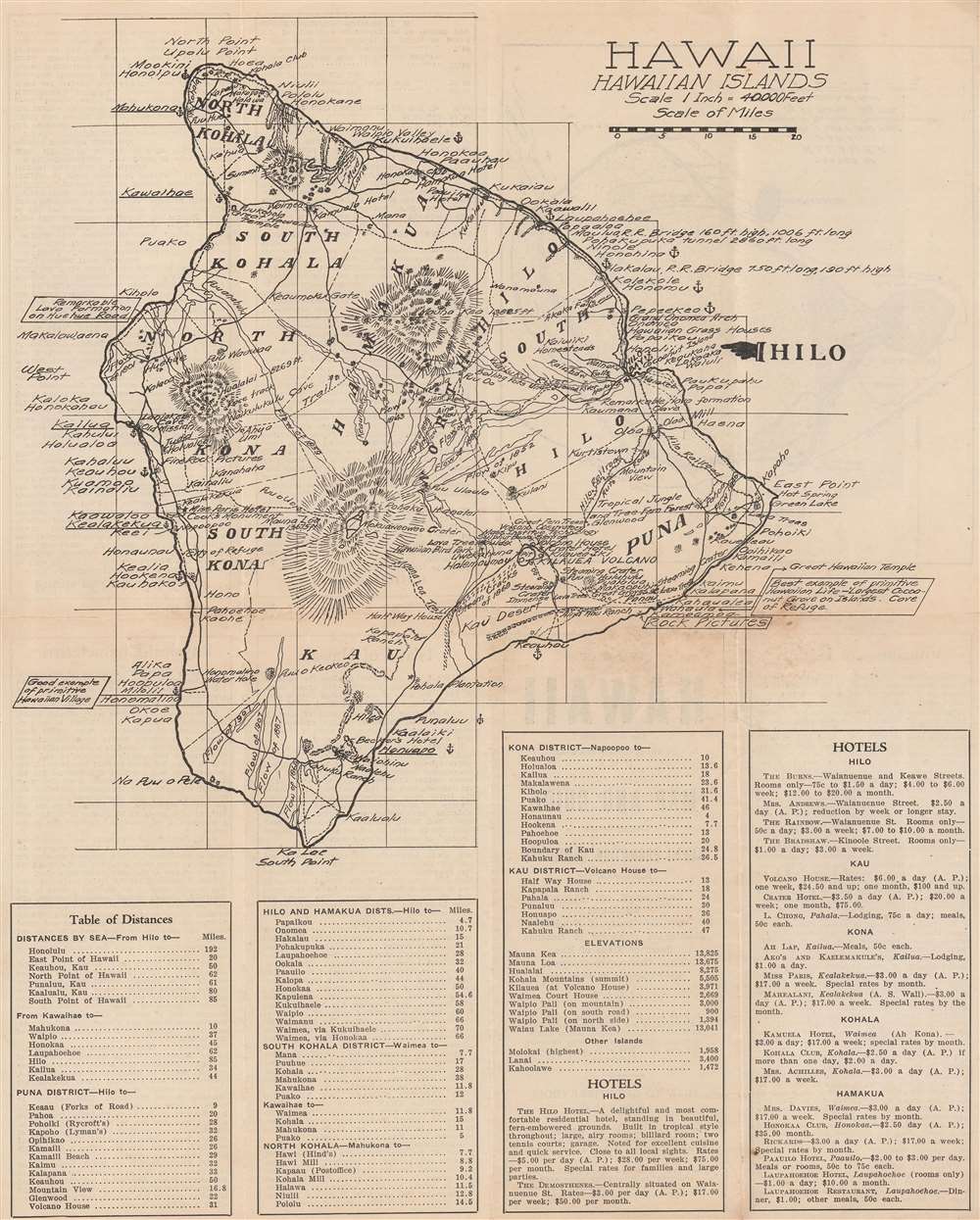 Island of Hawaii 'The Scenic Isle' Territory of Hawaii U.S.A. Map and Guide. - Main View