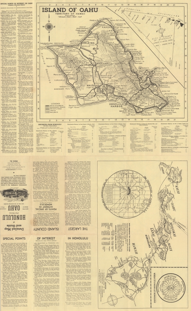 City of Honolulu. Territory of Hawaii. / Detailed Map and Guide of Honolulu and the Island of Oahu. - Alternate View 2