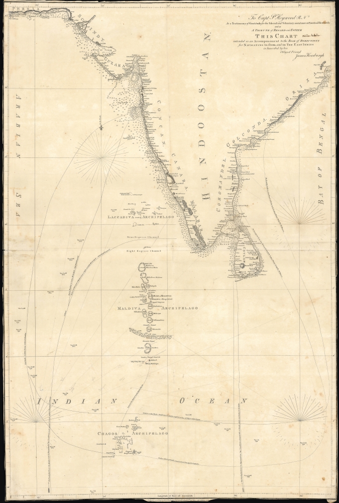 To Capt. P. Heywood R.N. as a testimony of gratitude for his liberal and voluntary assistance in nautical research and as a tribute of regard and esteem this chart intended as an accompaniment to the Book of directions for navigating to, from and in the East Indies. - Main View