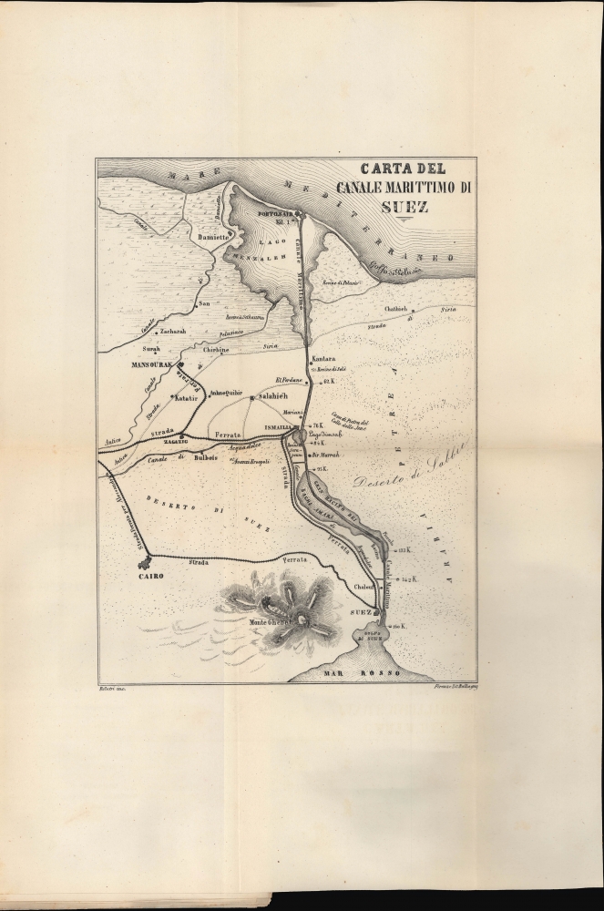 1869 Balatri Italian-Language Map of the Suez Canal