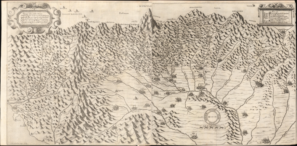 Topografica descrittione d'Alcune singolari Città in pian, e Valliprincipali nelle Alpi, per le quali come Porte del Italia dal Piemonte sipassa in Provenza, Delinato, Savioa, e Vallei, nelle quali resiedono la Missioni de PP. Capuccini. - Main View