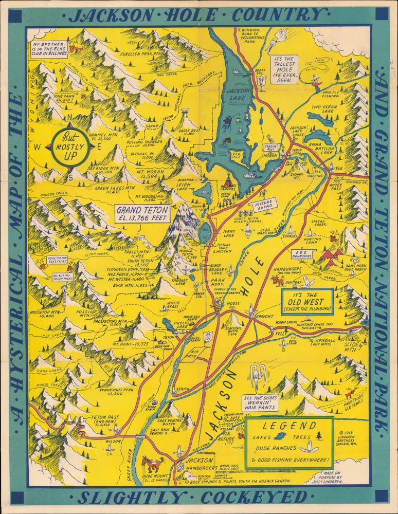 A Hysterical Map of the Jackson Hole Country and Grand Teton National Park. Slightly Cockeyed. - Main View