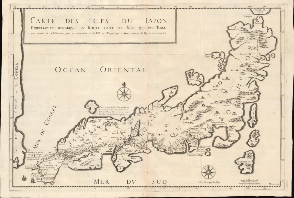 Carte des Isles du Iapon Esquelles est Remqarqué la Route tant par Mer que part Terre que Tiennent les Hollandois pour se transporter de la Ville de Nagasaqui a Iedo demeure de Roy de ces mesmes Isles. - Main View