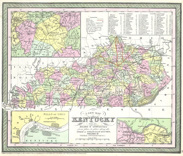 A New Map of Kentucky with its Roads & Distances from place to place along the Stage & Steam Boat Routes. - Main View
