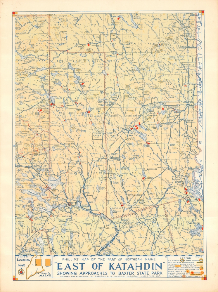 Phillips' Map of the Part of Northern Maine 'East of Katahdin' Showing Approaches to Baxter State Park. - Main View