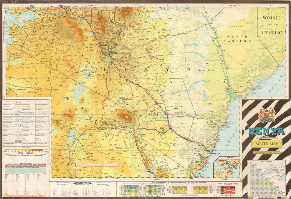 Kenya and Northern Tanzania Route Map Notes in English/French/German. - Main View