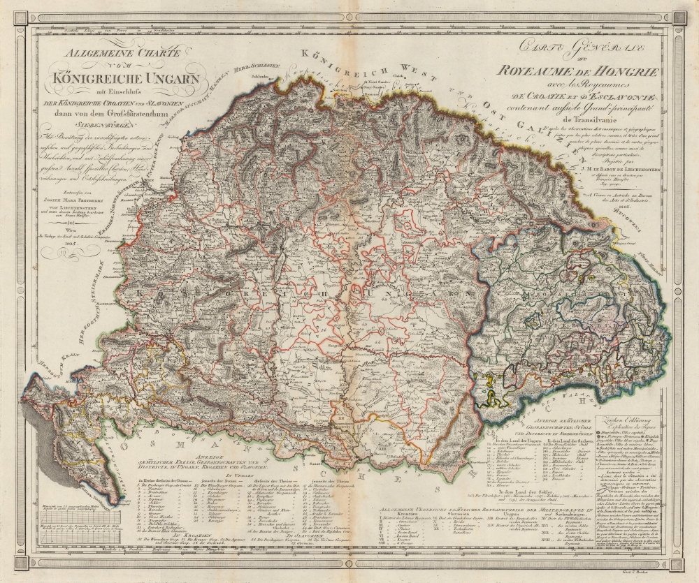 1805 Liechtenstern Map of the Kingdom of Hungary and the Grand Principality of Transylvania