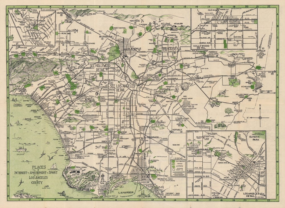 Amusement Map of Los Angeles County / Places of Interest, Amusement, Sport, Los Angeles County. - Main View