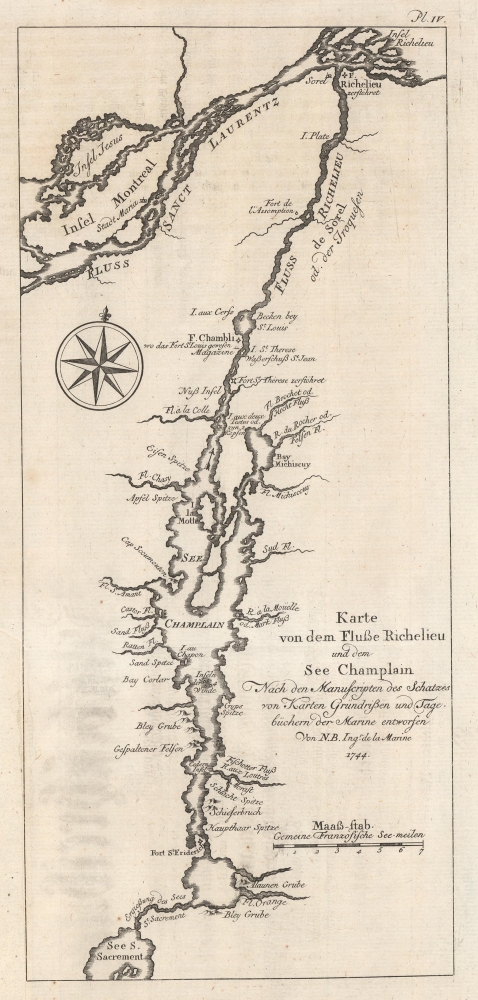 Karte von dem Fluße Richeliue und dem See Champlain Nach den Manuscripten des Schatzes von Karten Grüdrißen und Tagebüchern der Marine. - Main View