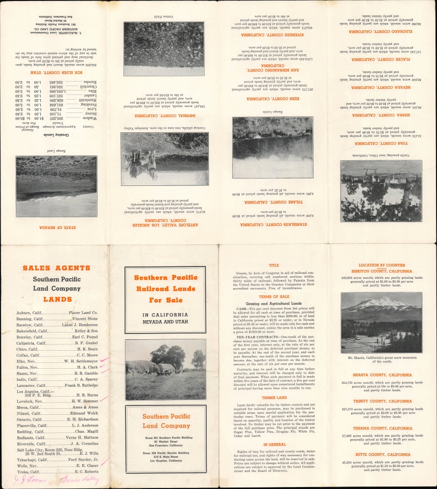 Map showing Location of Land Grants S.P. Land CO. / Southern Pacific Railroad Lands for Sale in California Nevada and Utah. - Alternate View 1