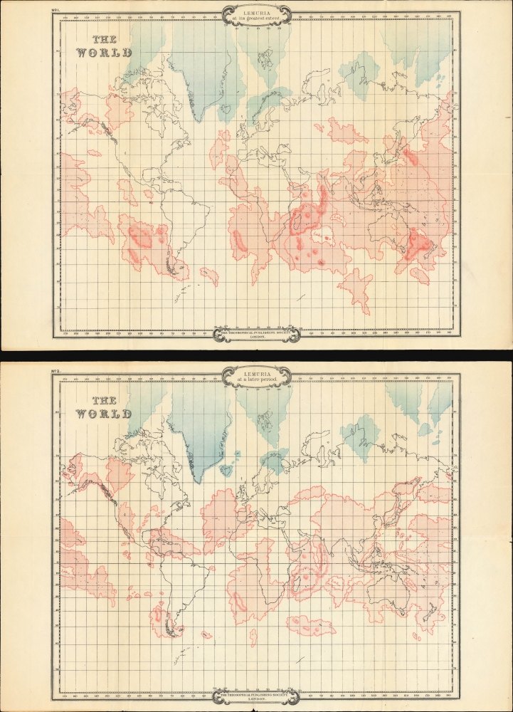 1900 Scott-Elliot Set of 2 World Maps illustrating Mythical Lemuria