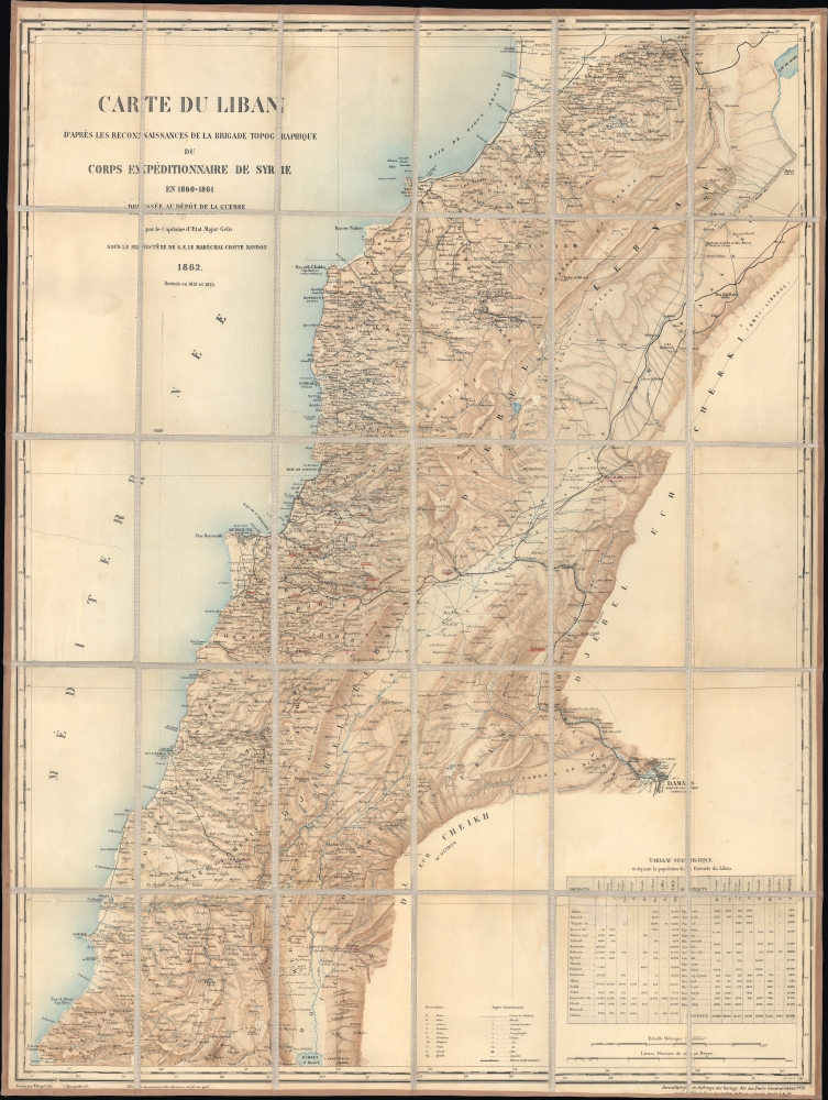 Carte du Liban d'aprés les reconaissances de la Brigade Topographique du Corps Expéditionnaire de Syrie en 1860-1861. - Main View