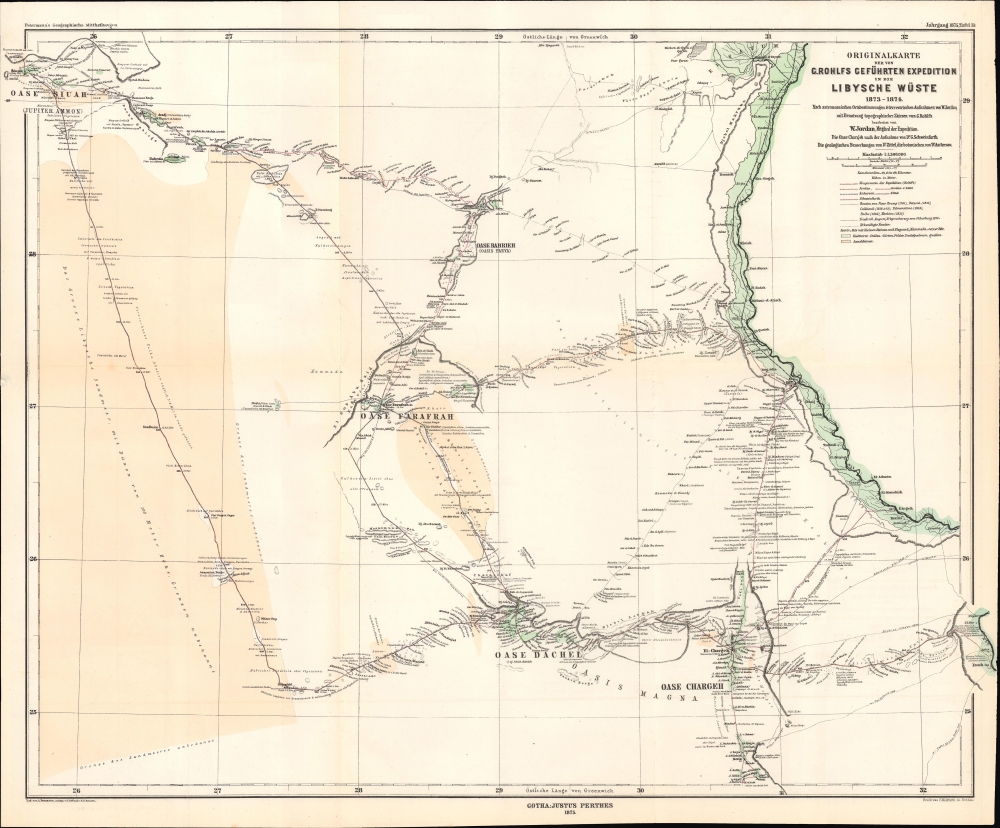 1875 Jordan / Petermann Map of the Rohlfs Expedition, Egyptian and Libyan Deserts