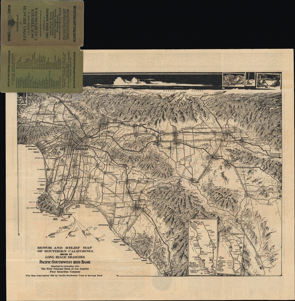 Midget Map of Long Beach California / Motor and Relief Map of Southern California. - Alternate View 1