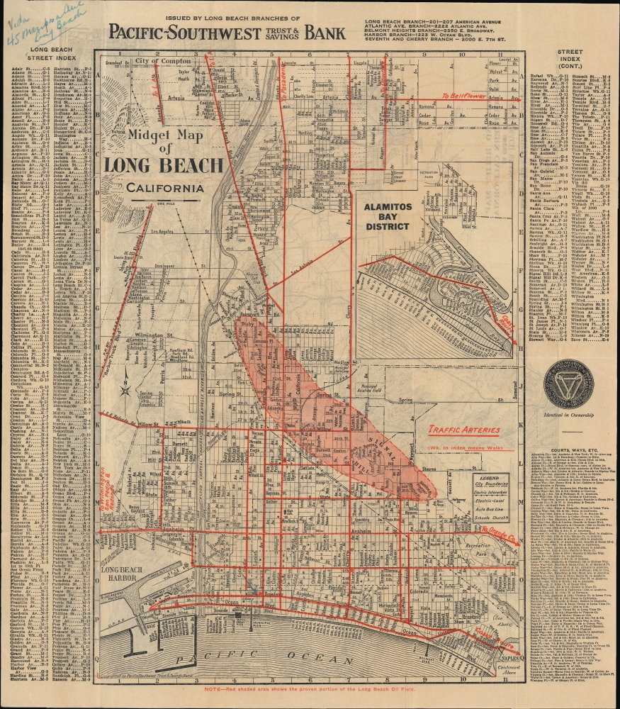 1925 Pacific-Southwest Trust 'Midget Map' of Long Beach, California