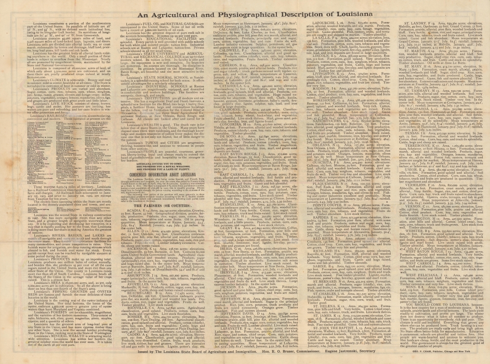 The Louisiana State Board of Agriculture and Immigration's Map of Louisiana. A Phytogeographic Map Showing the Principal Vegetation Areas, all Principal Commercial Points, Town Populations and Railway Distances. - Alternate View 1