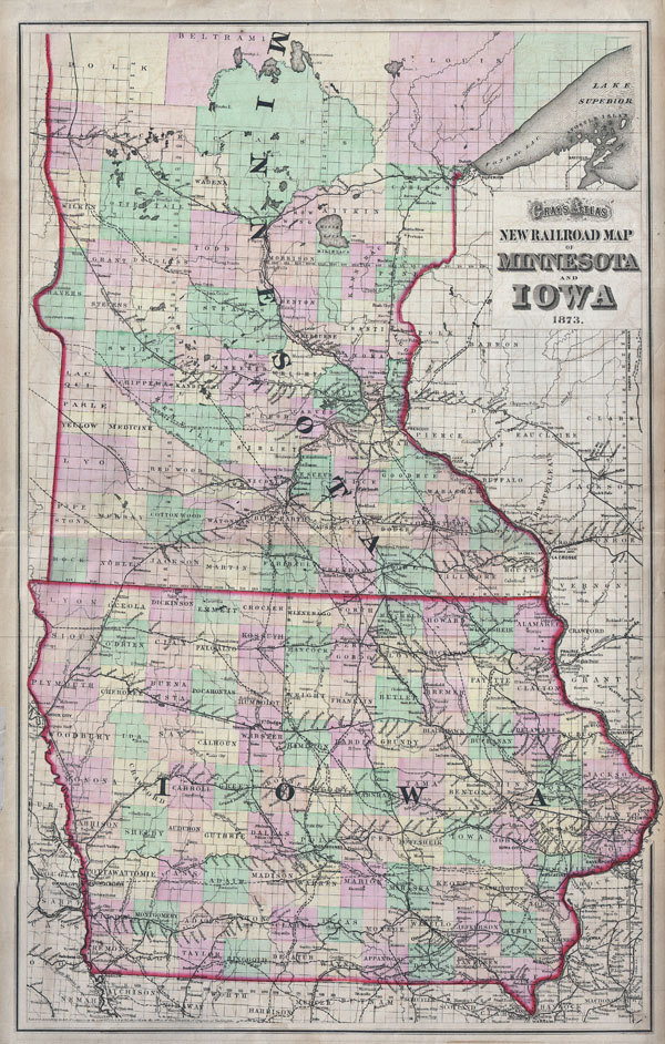 Gray's Atlas New Railroad Map of Minnesota and Iowa 1873. - Main View