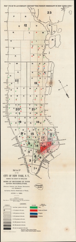 Map of the City of New York, N.Y., showing the Density of Population Born of Mothers of Four Given Nationalities, (Italian, Russian and Polish, Hungarian, and Bohemian) - Main View