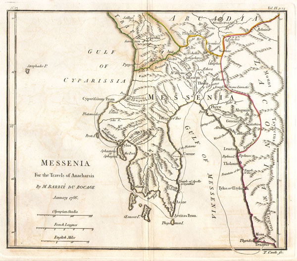 Bocage's Map of Messenia in Ancient Greece. - Main View