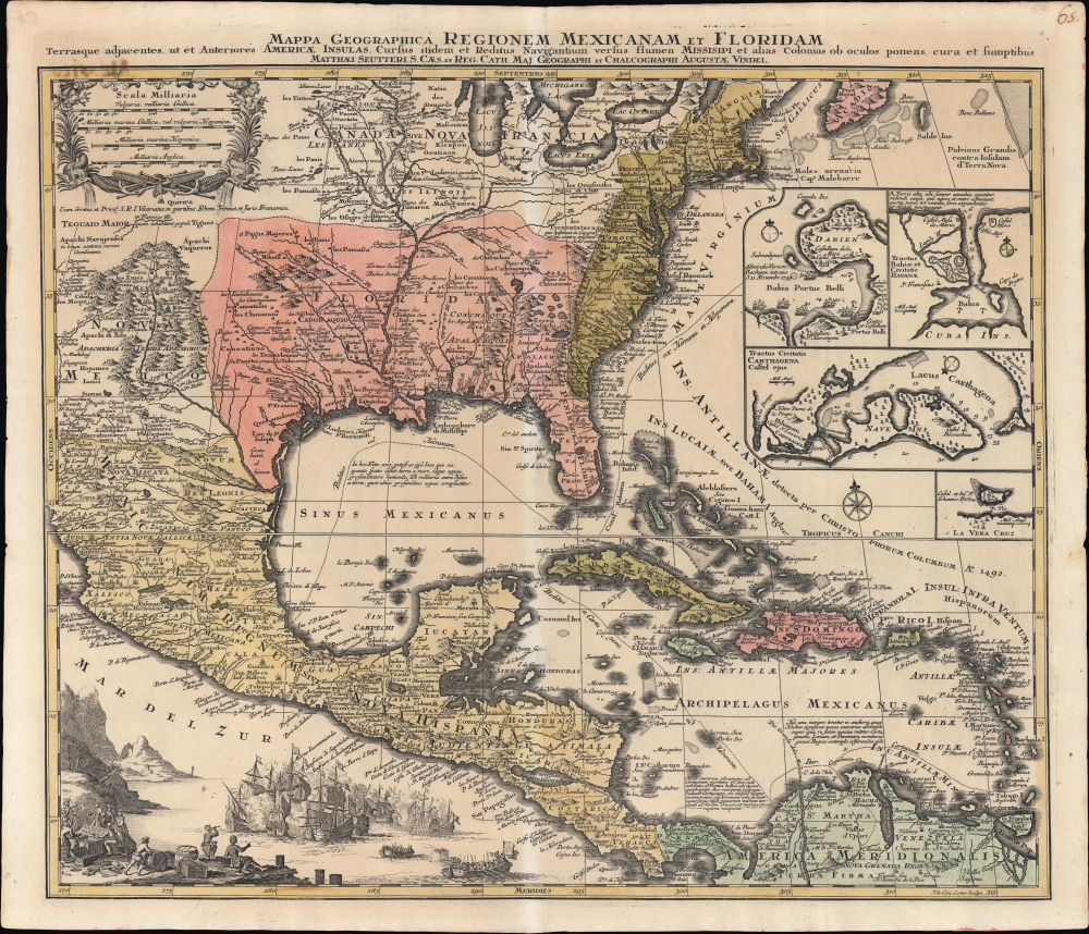 1740 Seutter / Lotter Map of Mexico, Louisiana, Florida, the Caribbean