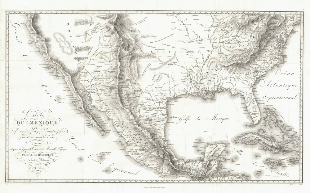 Carte Du Mexique et des Pays Limitrophes Situes Au Nord et a l'est Dressee d'apres la Grande Carte de la Nouvelle Espagne De Mr. A. De Humboldt et d'autres Materiaux par J.B. Poirson. - Main View