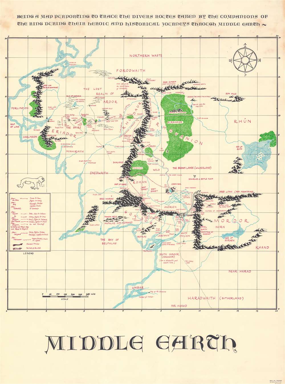 Middle Earth. Being a map purporting to trace the divers routes taken by the companions of the ring during their heroic and historical journeys through Middle Earth. - Main View
