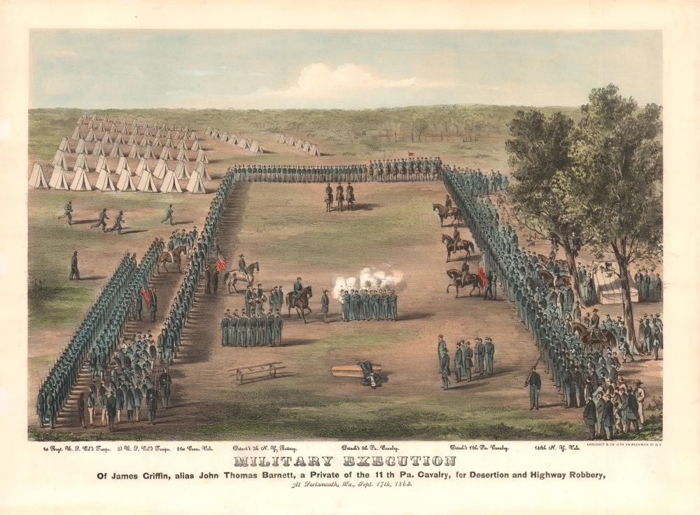 Military Execution Of James Griffin, alias John Thomas Barnett, a Private of the 11th Pa. Calvary, for Desertion and Highway Robbery, At Portsmouth, Va., Sept. 17th, 1863. - Main View