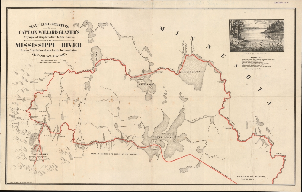 Map Illustrative of Captain Willard Glazier's Voyage of Exploration to the Source of teh Mississippi River Drawn from Delineations by his Indian Guide Che-No-Wa-Ge-Sic. - Main View