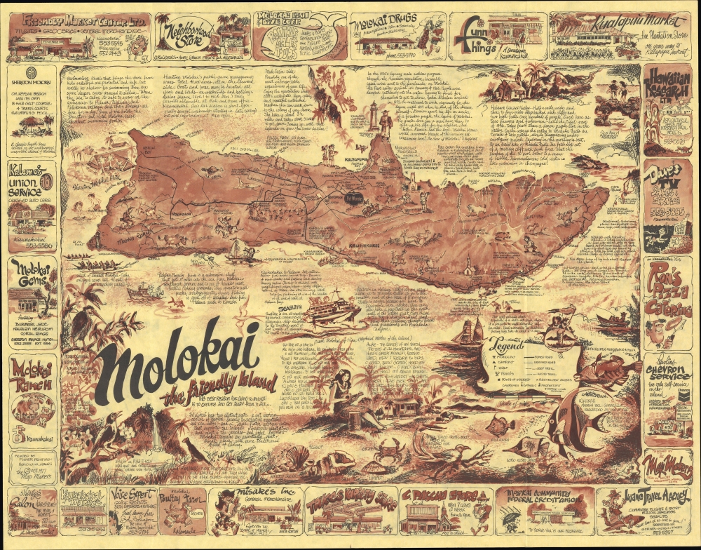 Molokai the friendly Island. / Molokai Hawaii the Friendly Island Souvenir Map. Business. Recreation Guide. - Main View