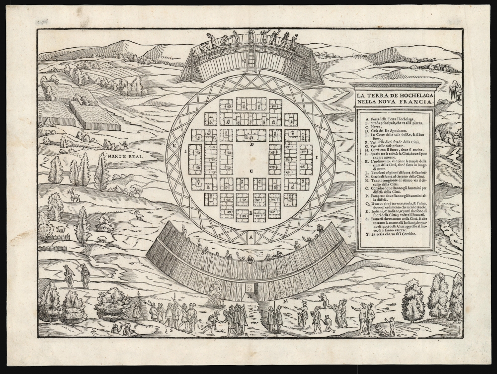 1565 Ramusio Map of Hochelaga (first printed depiction of a North American Settlement)