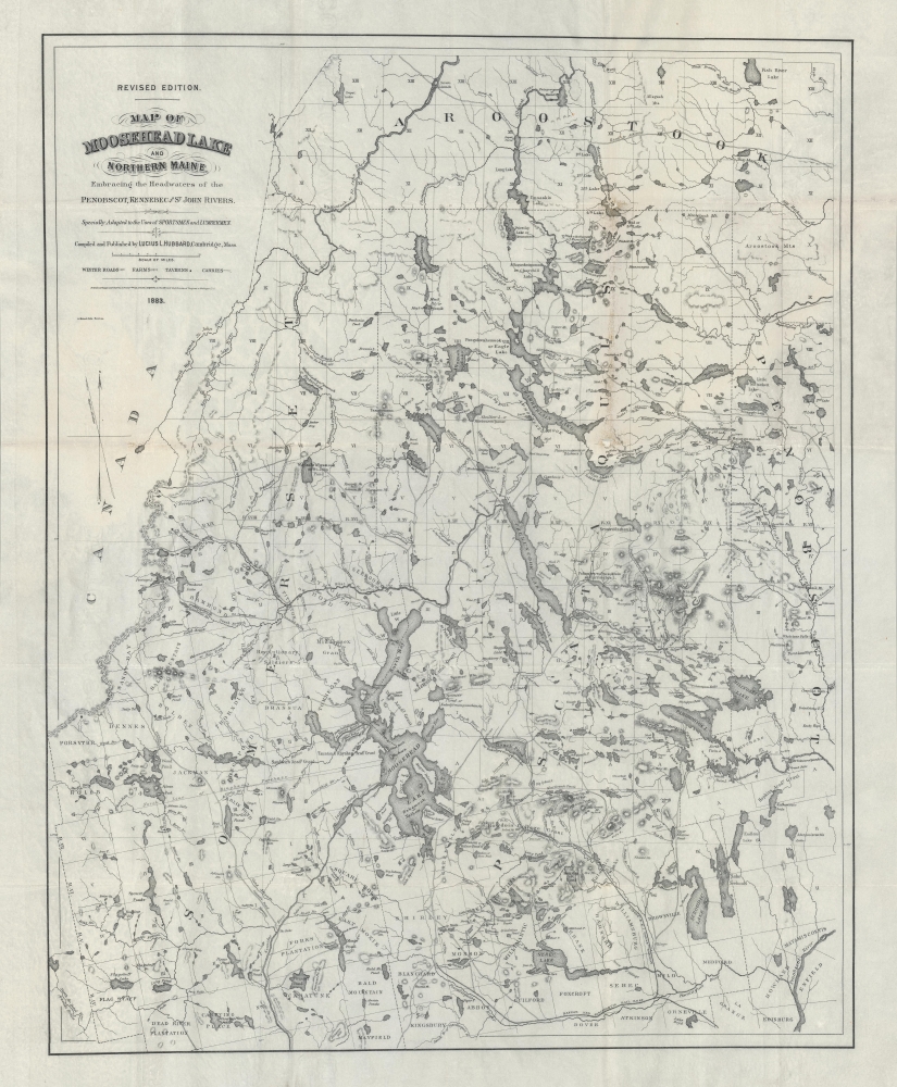 1883 Hubbard Map of Moosehead Lake, Mt. Katahdin and Environs, Maine