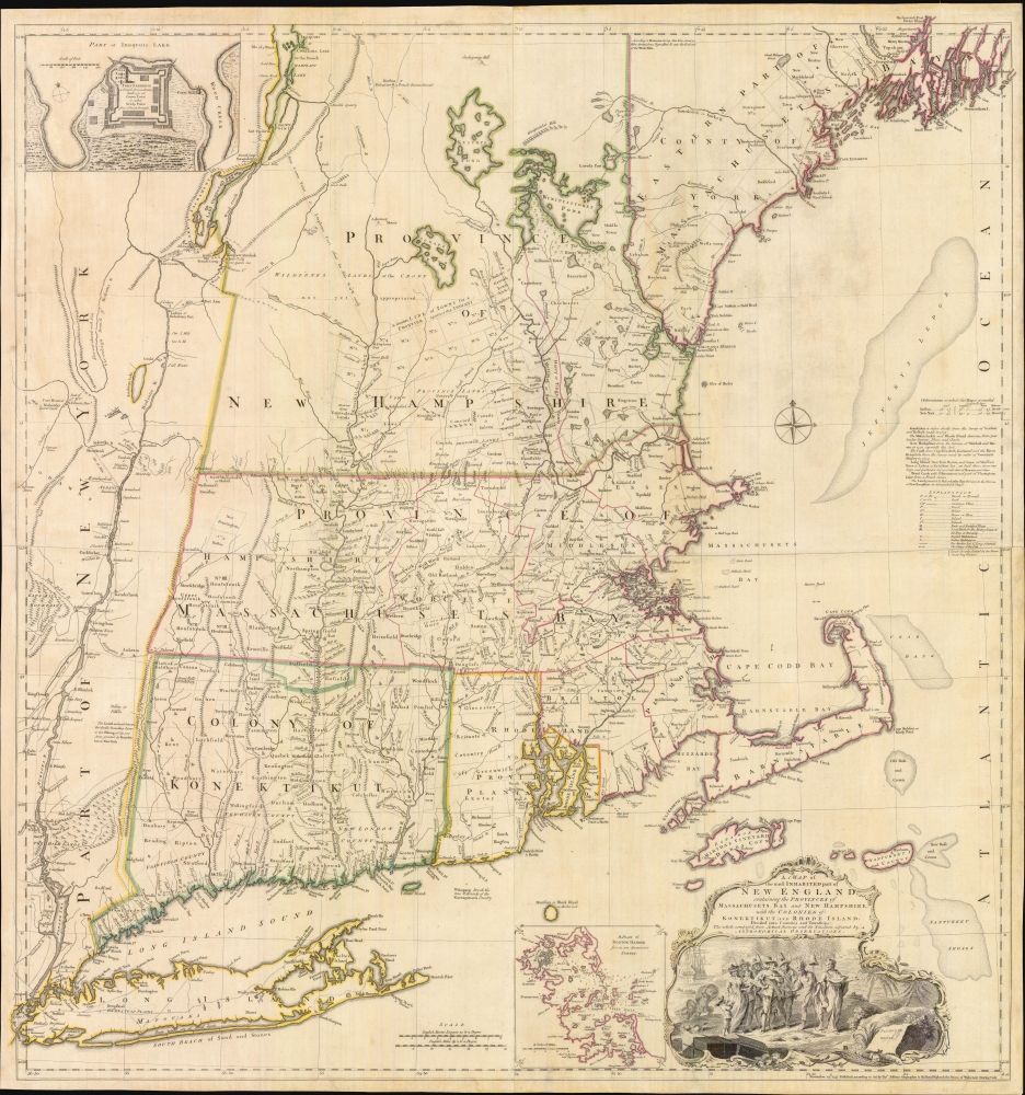 A MAP of the most INHABITED part of NEW ENGLAND, containing the PROVINCES of MASSACHUSETS BAY and NEW HAMPSHIRE, with the COLONIES of KONEKTIKUT AND RHODE ISLAND. Divided into Counties and Townships: The whole composed of Actual Surveys and its situation adjusted by ASTRONOMICAL OBSERVATIONS. - Main View