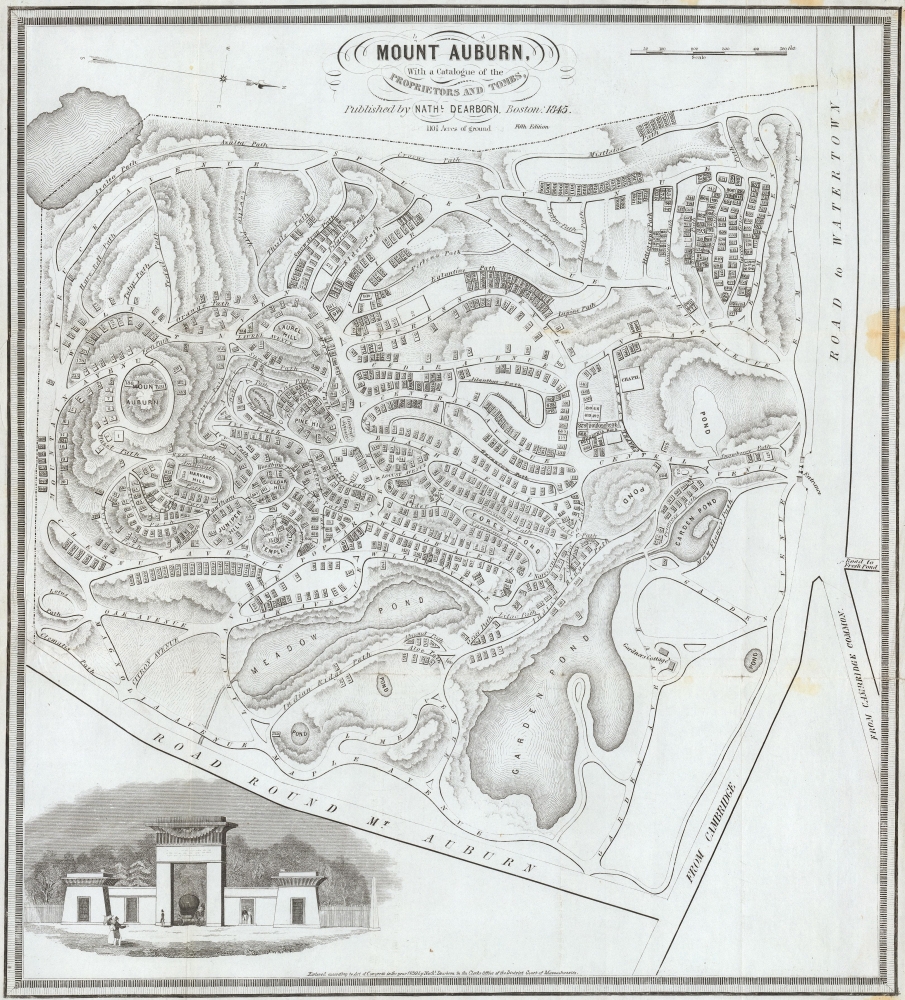 1845 Dearborn Map of Mount Auburn Cemetery, Watertown, Massachusetts