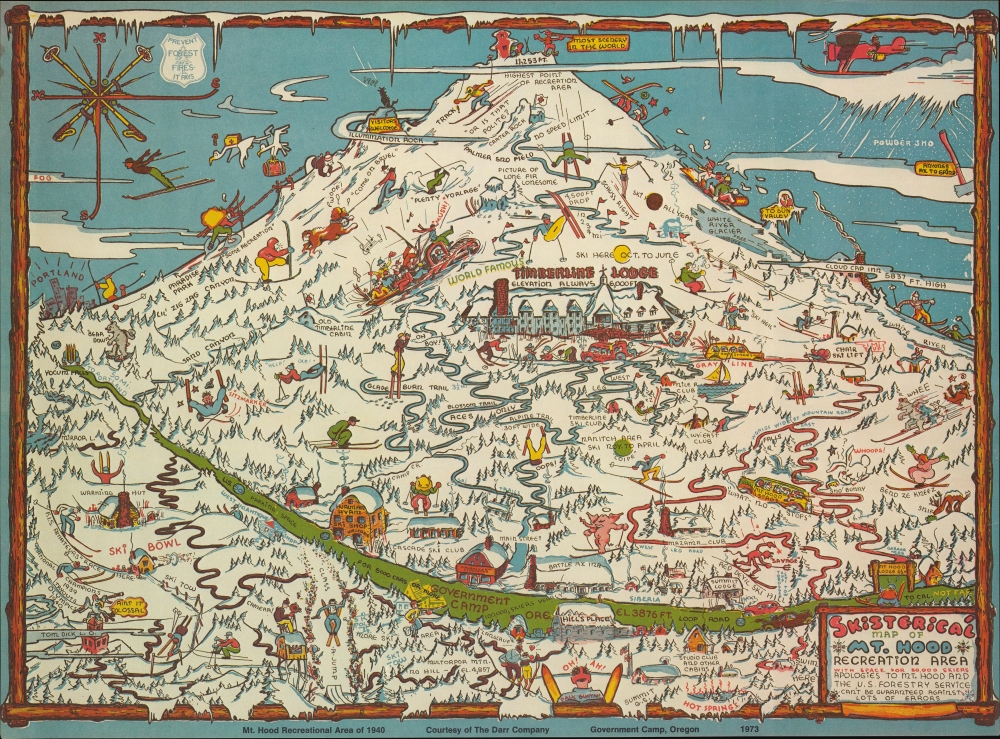 Skisterical Map of Mt. Hood Recreation Area with Space for 50,000 Skiers. Apologies to Mt. Hood and the U.S. Forestry Service Can't Be Guaranteed Against Lots of Errors. - Main View