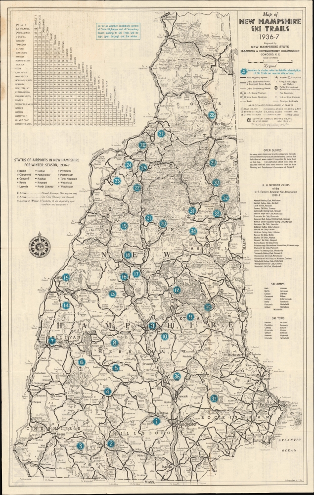 Map of New Hampshire Ski Trails 1936-7. - Main View