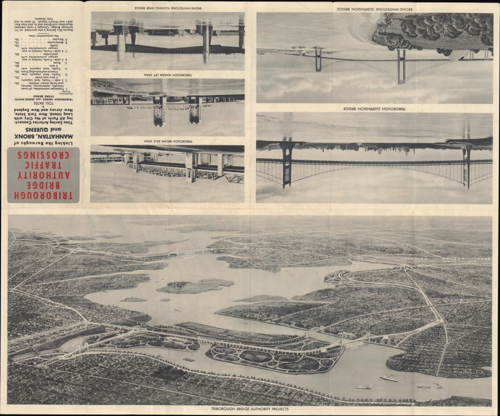 Sign marked Routes to the Triborough and Bronx-Whitestone Bridges / Triborough Bridge Authority Traffic Crossings Linking the Boroughs of Manhattan, Bronx and Queens. - Alternate View 1