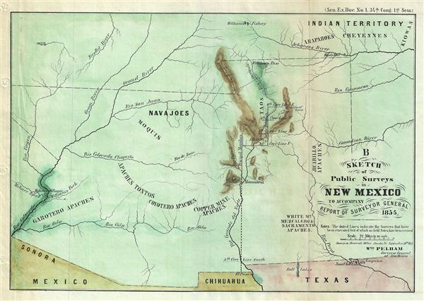 B Sketch of Public Surveys in New Mexico to Accompany Report of Surveyor General 1855. - Main View