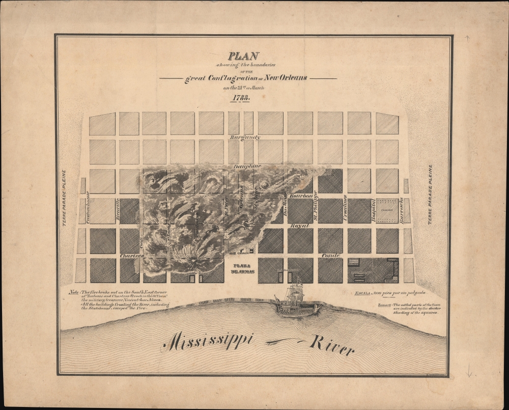 Plan showing the boundaries of the great Conflagration of New Orleans on the 21st of March 1788. - Main View