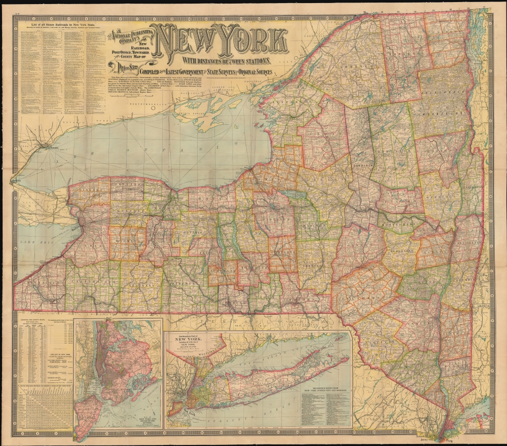 The National Publishing Company's New Railroad, Post Office, Township and County Map of New York. - Main View