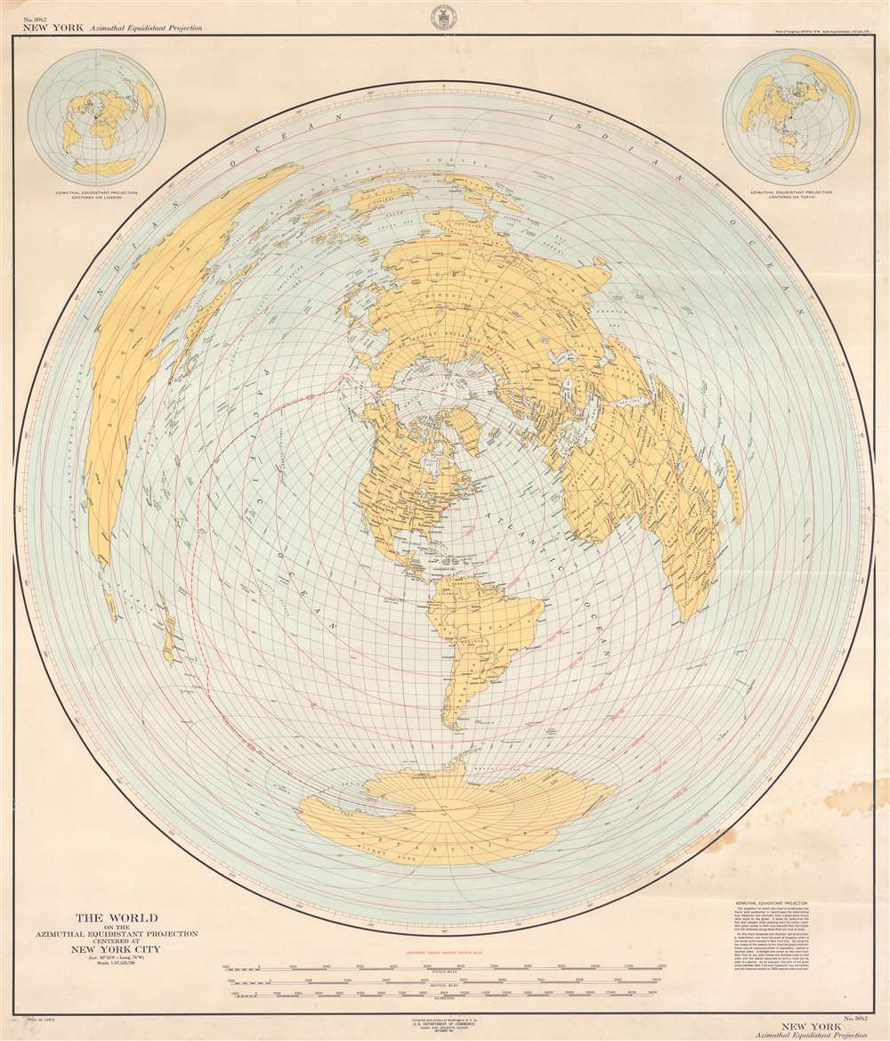 The World on the Azimuthal Equidistant Projection Centered at New York ...