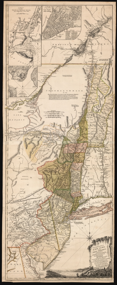 The Provinces of NEW YORK, and NEW JERSEY; with part of PENSILVANIA, and the Province of Quebec. Drawn by Major Holland, Surveyor General, of the Northern District in America. Corrected and Improved, from the Original Materials, By Governr. Pownall, Member of Parliament. Published by Harry Lodowick Broenner, Book-seller to Franckfort upon the Mayn. 1777. - Main View