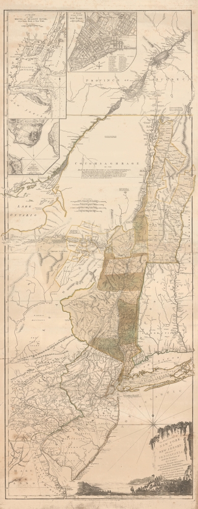 The Provinces of NEW YORK, and NEW JERSEY; with part of PENSILVANIA, and the Governments of TROIS RIVIERES, and MONTREAL: drawn by Capt. Holland. / A Chorographical Map of the Country between Albany, Oswego, Fort Frontenac, and Les Trois Rivieres; Exhibiting all the Grants made by the French Governors on Lake Champlain; and between that Lake and Montreal. - Main View