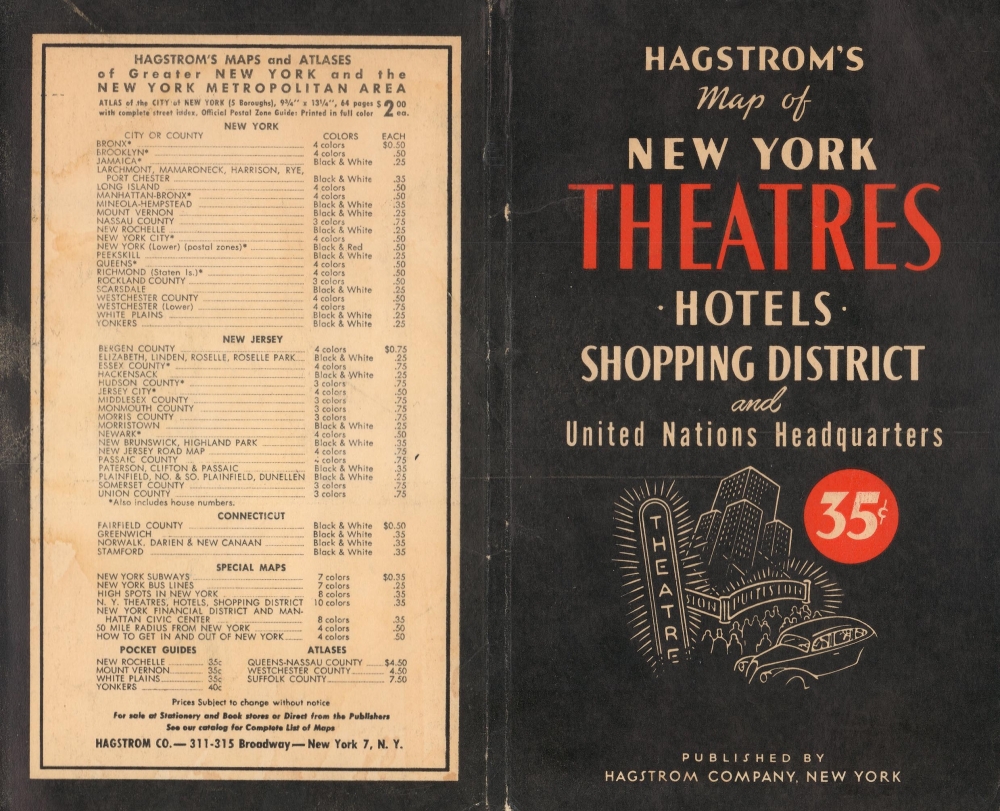 Hagstrom's Map of New York Theatres, Hotels, Shopping District and United Nations Headquarters. - Alternate View 2