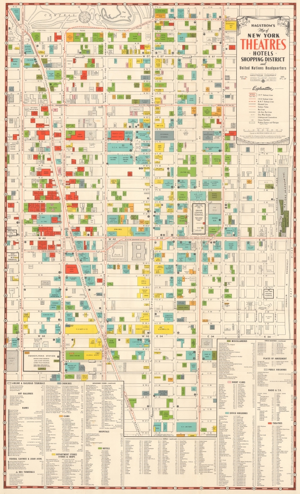 Hagstrom's Map of New York Theatres, Hotels, Shopping District and United Nations Headquarters. - Main View