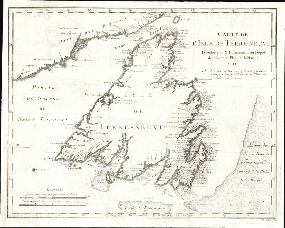 Carte De L'Isle de Terre-Neuve Dressée-par N. B. Ingenieur au Dépost des Cartes et Plans de la Marine 1744. - Main View