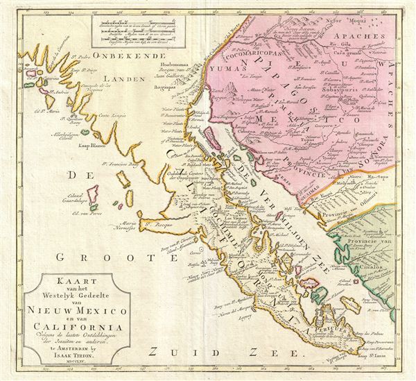 Kaart van het Westelyk Gedeelte van Nieuw Mexico en van California Volgens de Laatste Ontdekkingen der Jesuiten en Anderen. - Main View