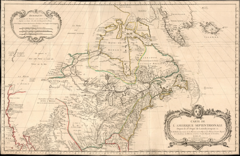 Carte De L’ Amerique Septentrionale Depuis le 28 Degré de Latitude jusquau 72. - Main View