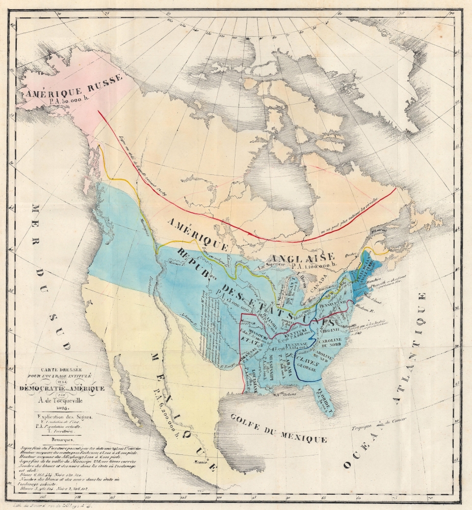 Carte dressée pour l'ouvrage intitulé De la démocratie en Amérique ...