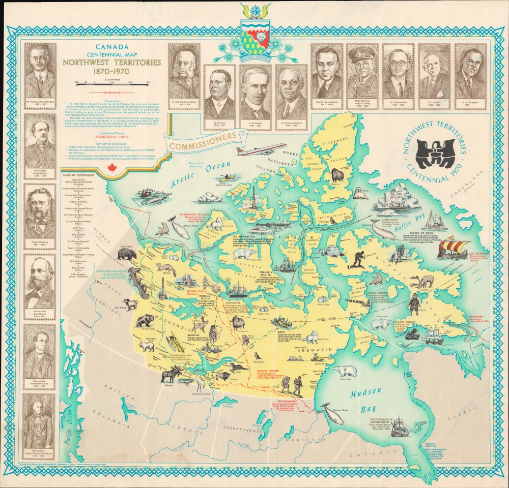 1970 Canada Department of Energy Centennial Map of the Northwest Territories